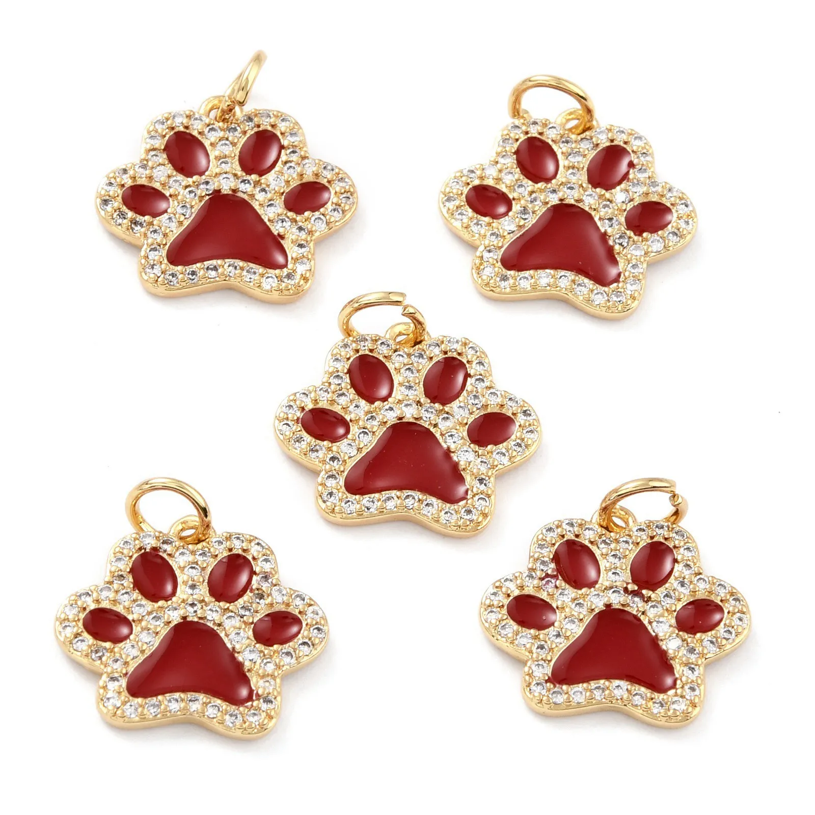 

Pandahall 30Pcs Dog Paw Prints Gold Color Plated Brass Micro Pave CZ Cubic Zirconia Charms With Jump Ring For Jewelry Making