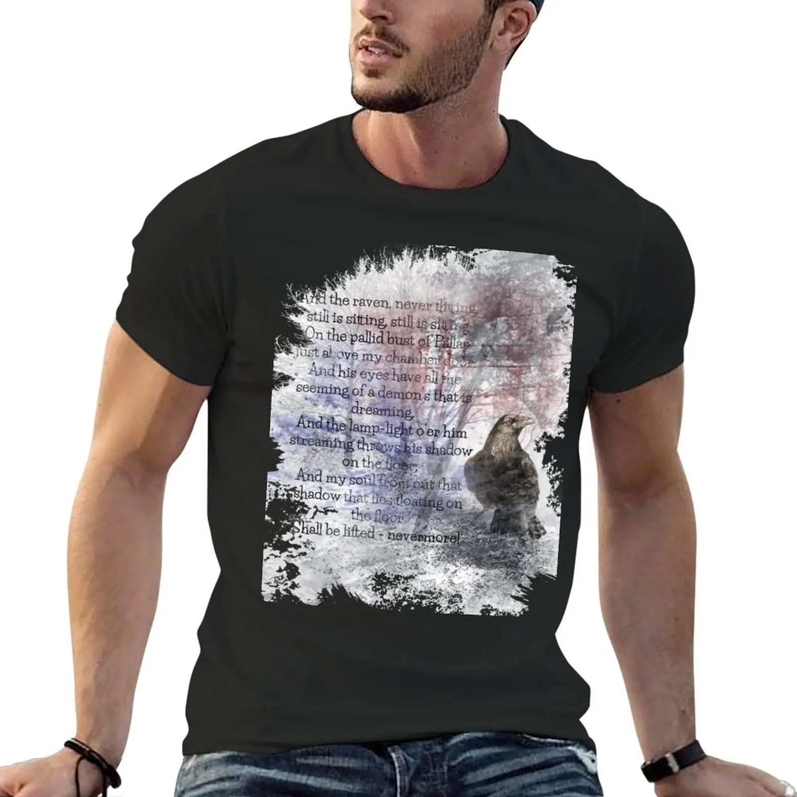 Футболка Edgar Allan Poe Poem The Raven рубашки с рисунком простые большого размера новое