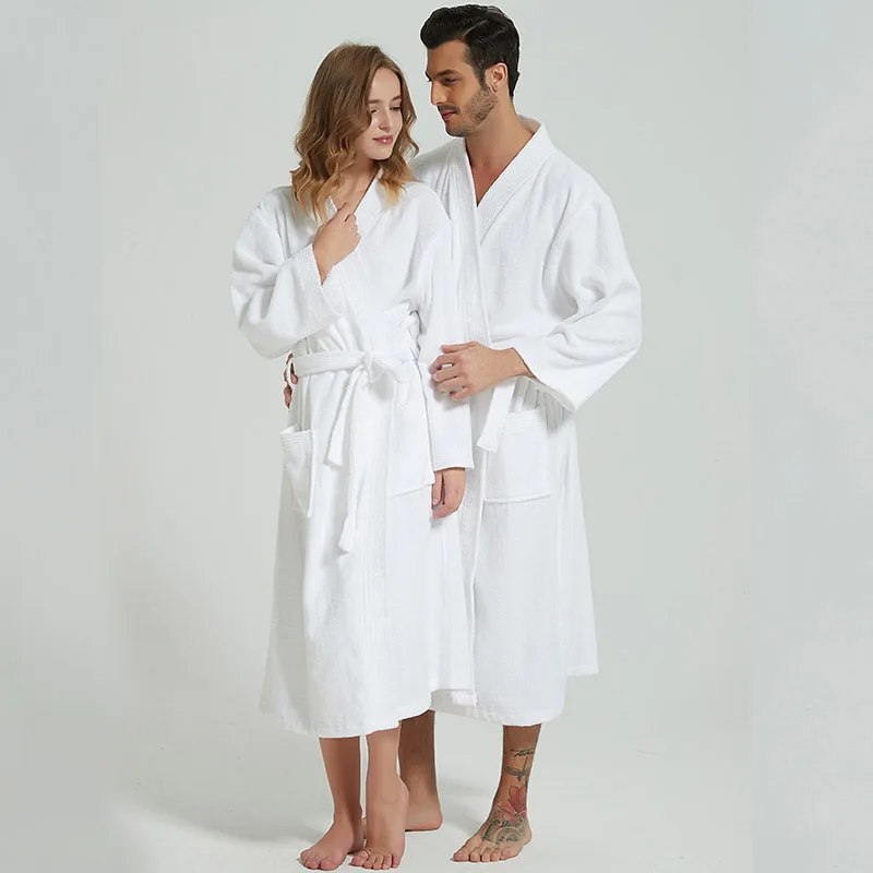 Women's Terry Bathrobe Long Sleeve 100% Cotton Ladies V Neck Kimono With Sashes Towel Robe Autumn Winter Dressing Gown Female