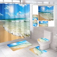 sea waves seaside scenery shower curtain sets beach ocean blue sky fabric bathroom curtains non slip rugs toilet cover bath mats
