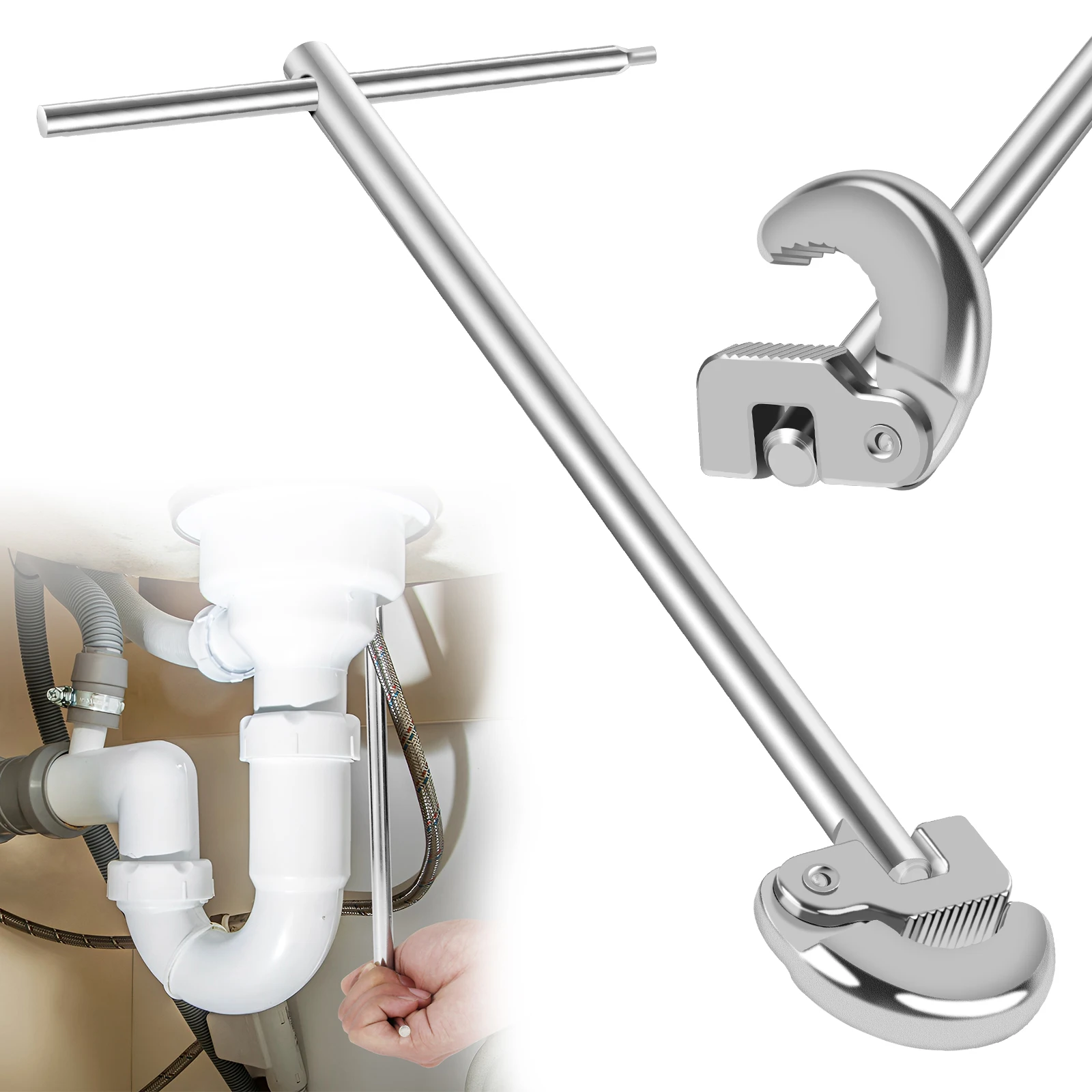 

Basin Wrench 180 Degree Rotating Adjustable Basin Spanner Heavy Duty Carbon Steel Installer Ratchet Wrench Tap Nut Spanner Tool