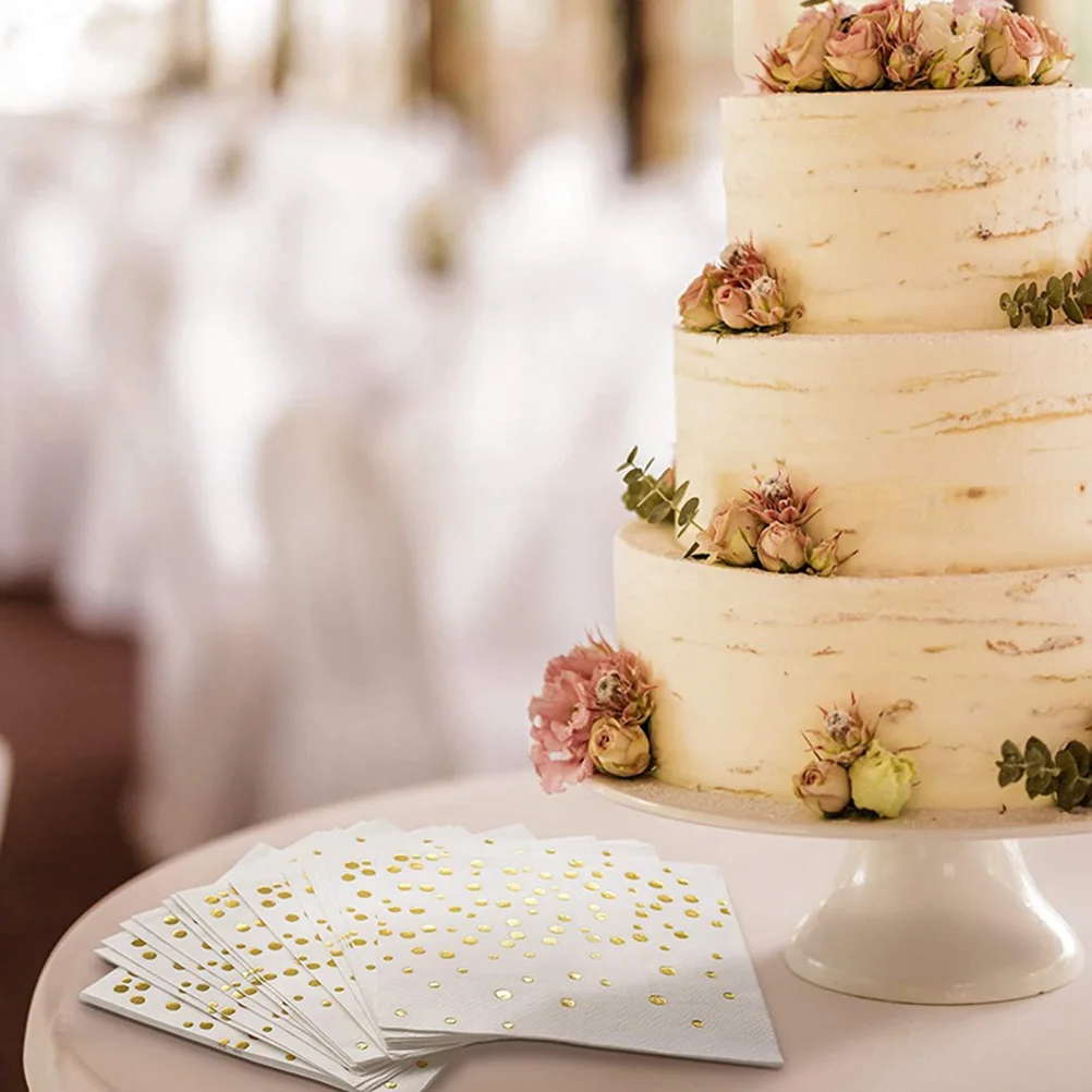 

100pcs/pack Decent Dinner Napkins Decorative Dot Pattern Printed Napkins for Wedding Dinner (Golden)
