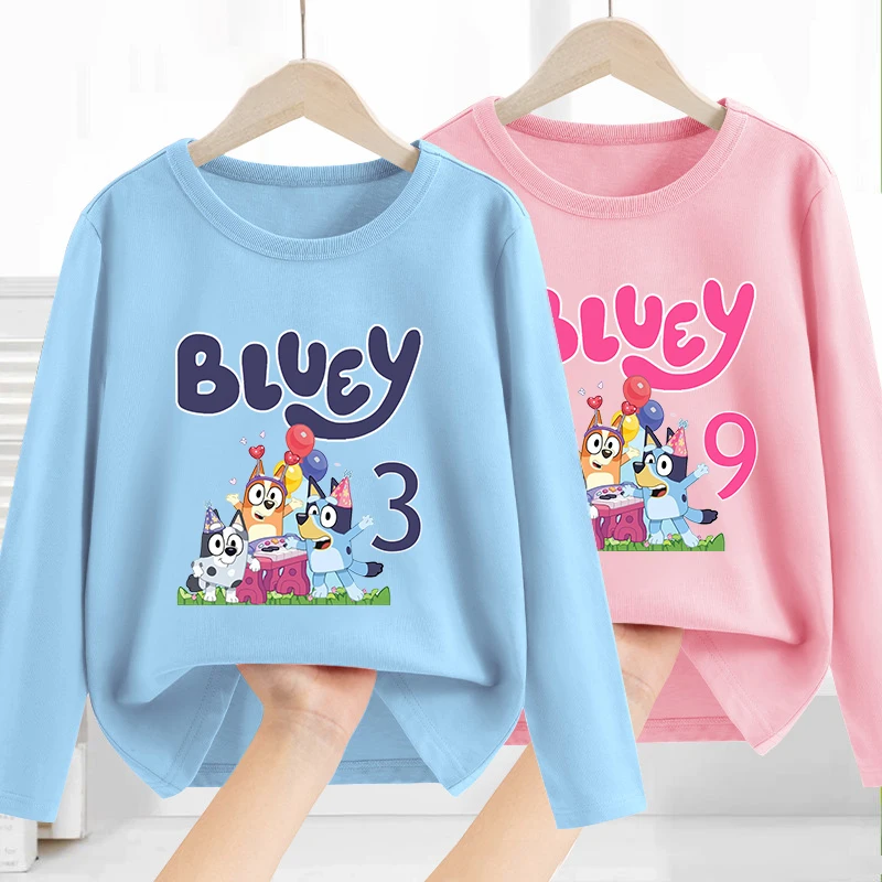 Blueys Bingo Children Birthday T-shirt Long-sleeved Tops Spring/autumn Clothing Kid Bottoming Shirt Cartoon Crewneck Girl Blouse