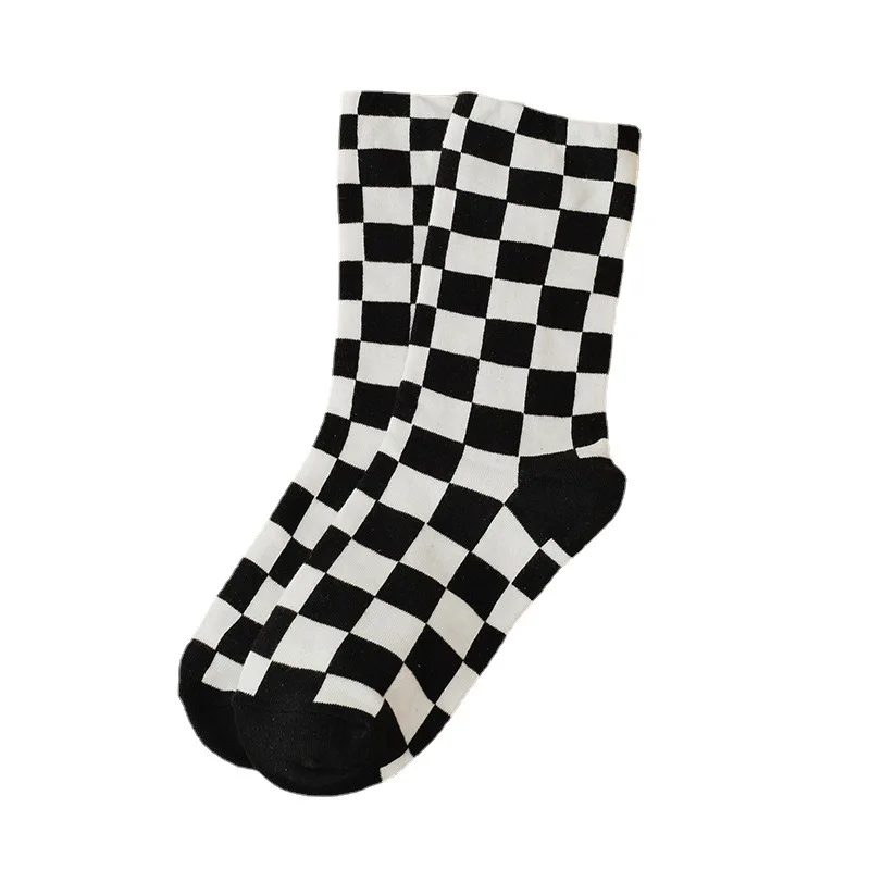 1506a men women socks 2022 New Explosion Checkerboard Double Needle Two-way Straight Socks men women Socks Wireless Head