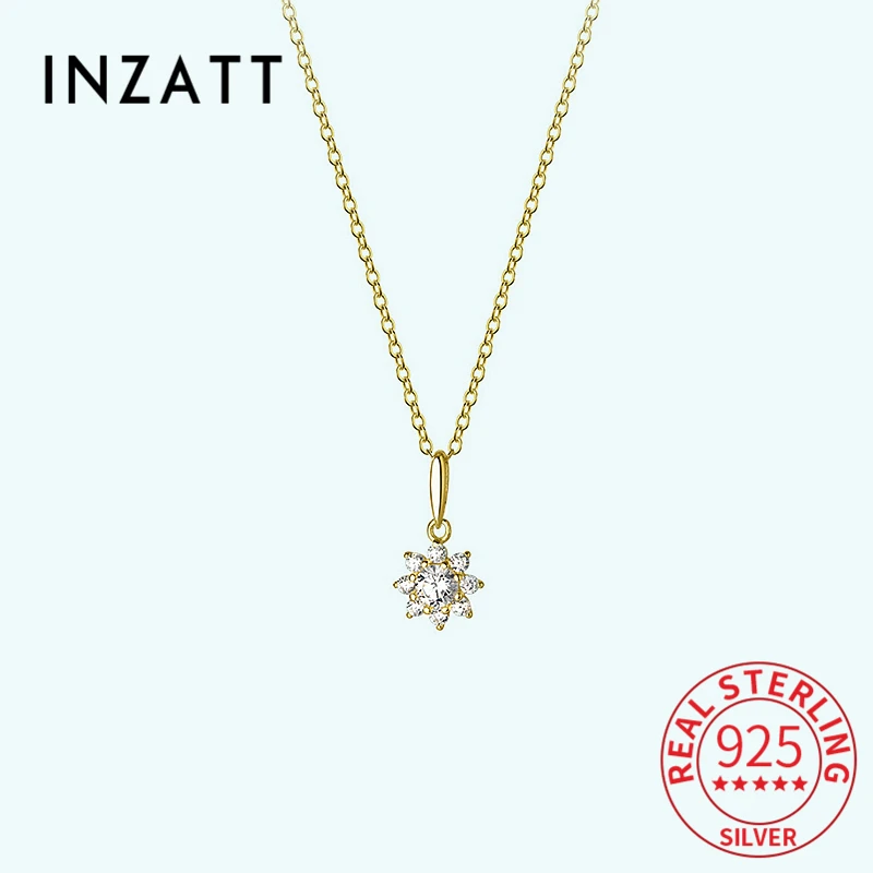 

INZATT Light Luxury 925 Sterling Silver Zircon Flower 18K Gold Pendant Choker Necklace For Women Cute Temperament Fine Jewelry
