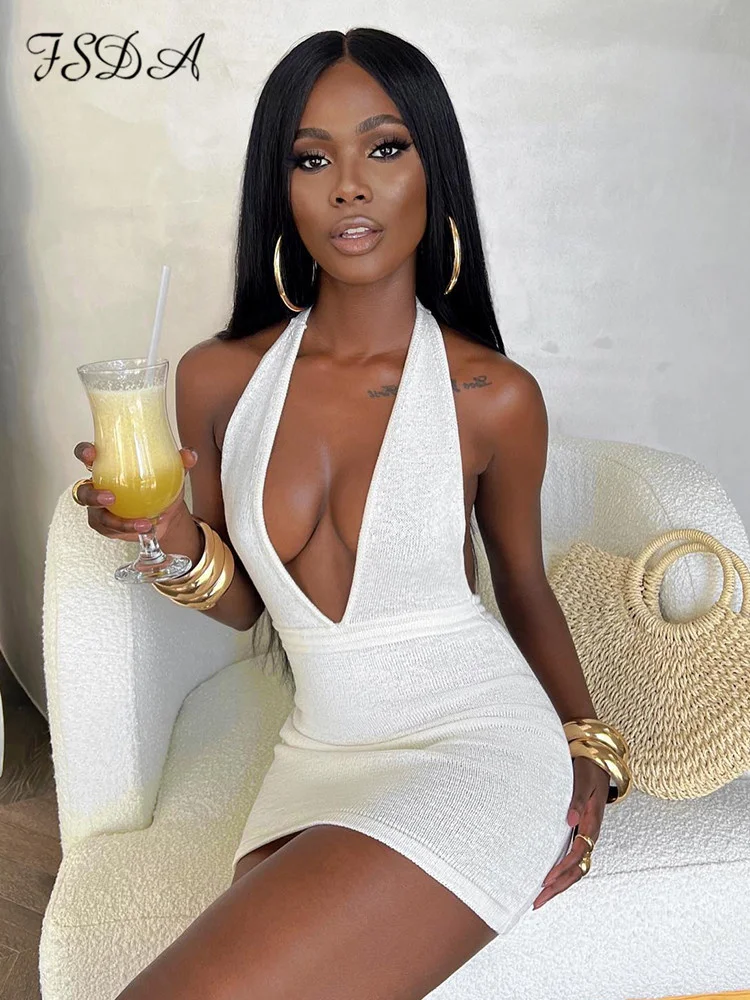 

Летнее трикотажное женское платье с лямкой на шее BFSH, облегающее сексуальное пляжное платье без рукавов с открытой спиной 2022 вечерние вечер...