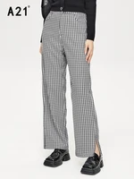 a21 women vintage houndstooth trousers 2022 spring new loose straight casual flared pants for female fashion slim bottoms
