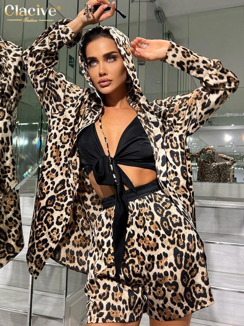 Модные свободные комплекты Clacive с леопардовым принтом для женщин комплект из 3
