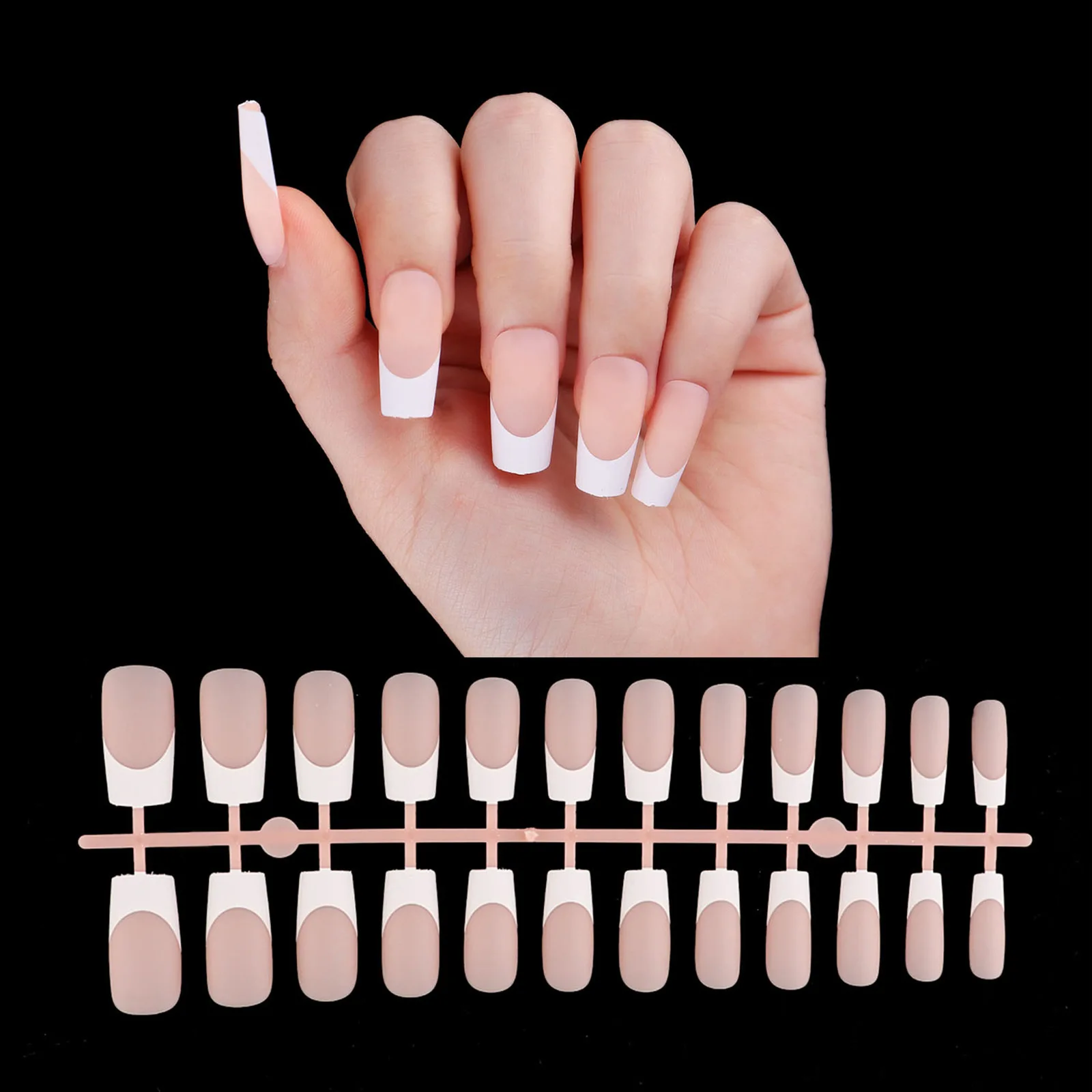 

24Pcs/Set French Wearable Manicure Tools Ballerina Press on Nail Piece Matte Scrub Patch Coffin Fake Nails Artificial Finished