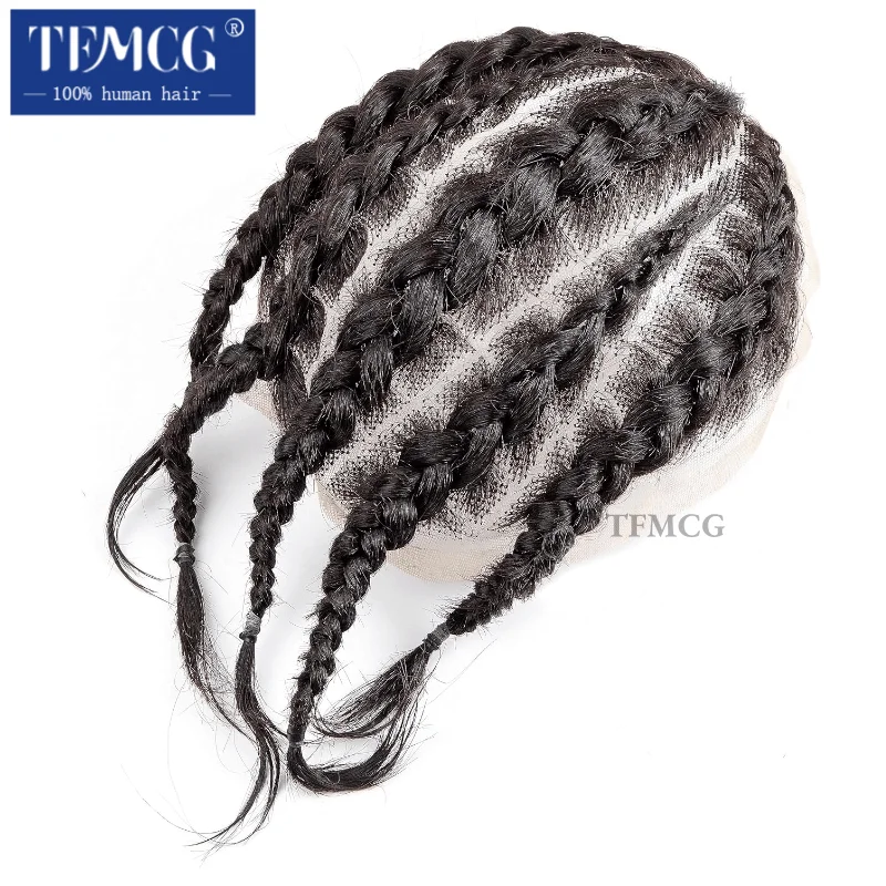 Мужской парик плетеный полный кружевной для чернокожих мужчин 100% замена