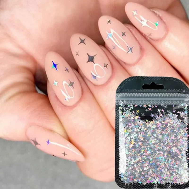 

Holographic Star Nail Glitter Sequins Micro Laser Four-pointed Star Flakes Colorful Sequins Polish Manicure Decoration 1 Box