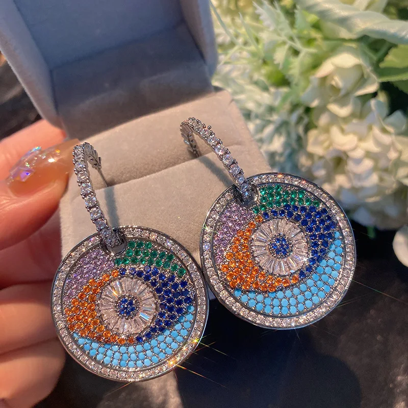 

2022 New Luxury Full Zircon Eyes Round Pendant Earrings Women's Ladies Trend Modern Partydress Dailry Turkish India Jewelry Gift