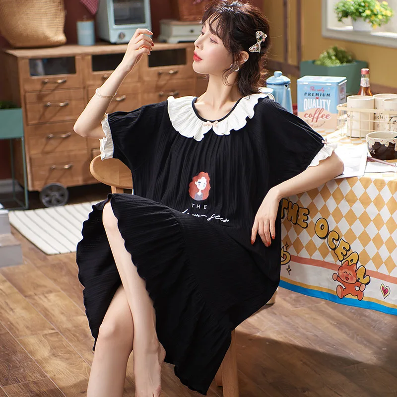Spring Summer Women's Nightdress Cute Short-sleeved Loose Plus Size Home Service Sleepwear Women Nightwear Sleep Tops