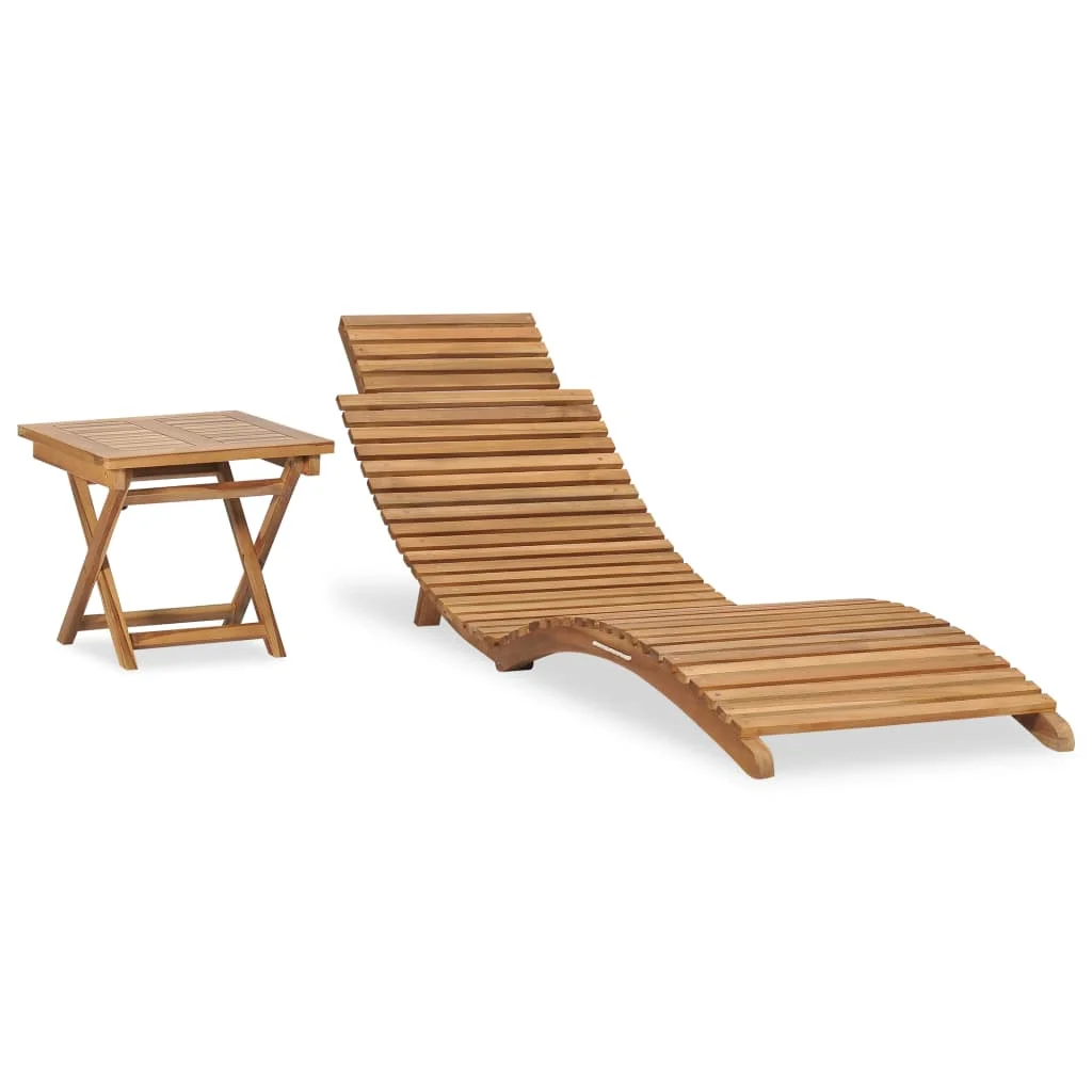 

Outdoor Patio Folding Sun Lounger Lounge Chairs for Pool Outside with Table Solid Teak Wood