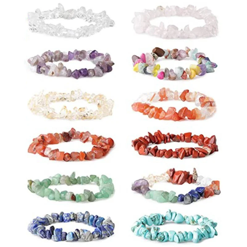 35 Colors Fashion Trend Natural Gemstone Bracelet Irregular Crystal Bead Chip Gold Nugget Ladies Quartz Bracelet Jewelry Gift