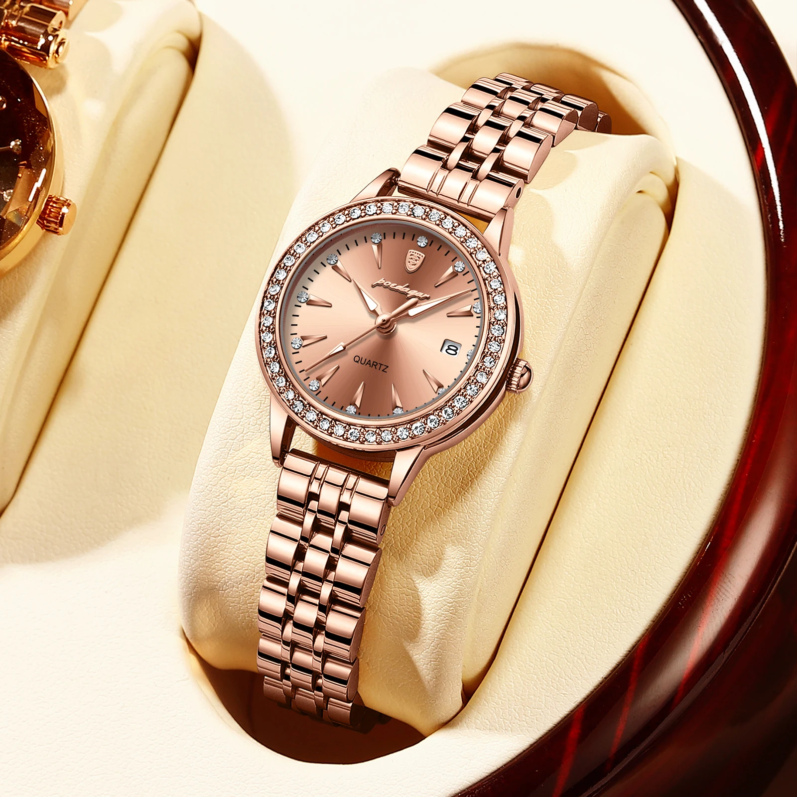 POEDAGAR Women Watch Luxury Diamond Rose Gold Waterproof Stainless Stain Date Quartz Watches Ladies Wristwatch Girlfriend Gift enlarge
