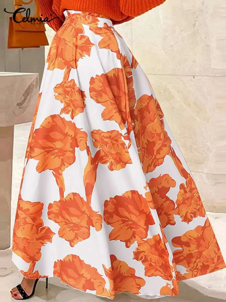

Celmia летние длинные юбки а-силуэта, праздничная юбка-качели с цветочным принтом, богемные элегантные макси юбки с высокой талией, модные женс...