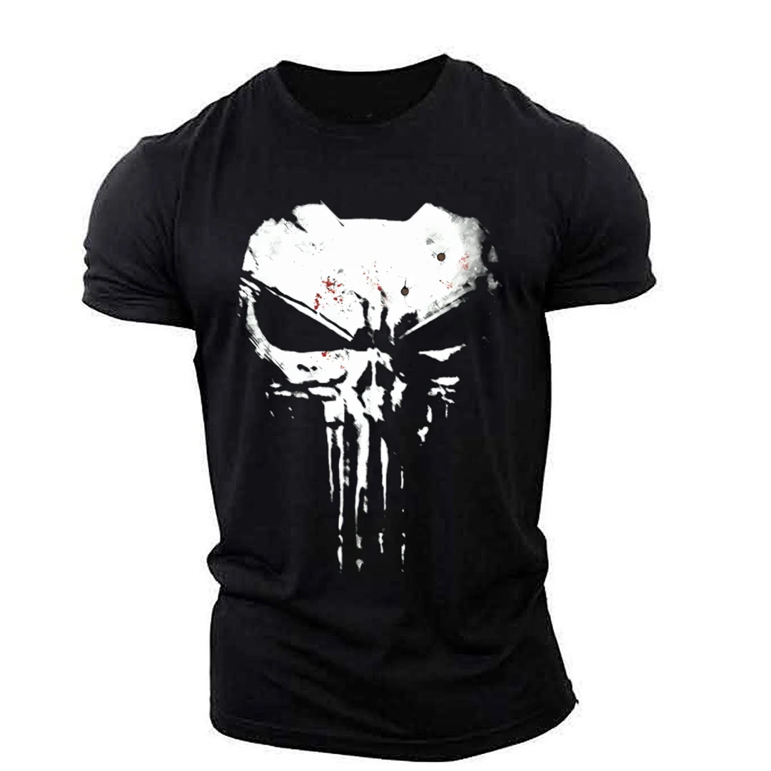 

New Skull Punisher Graphic T-shirt For Muscular Men Outdoor Workout Lightweight Breathable Stretch