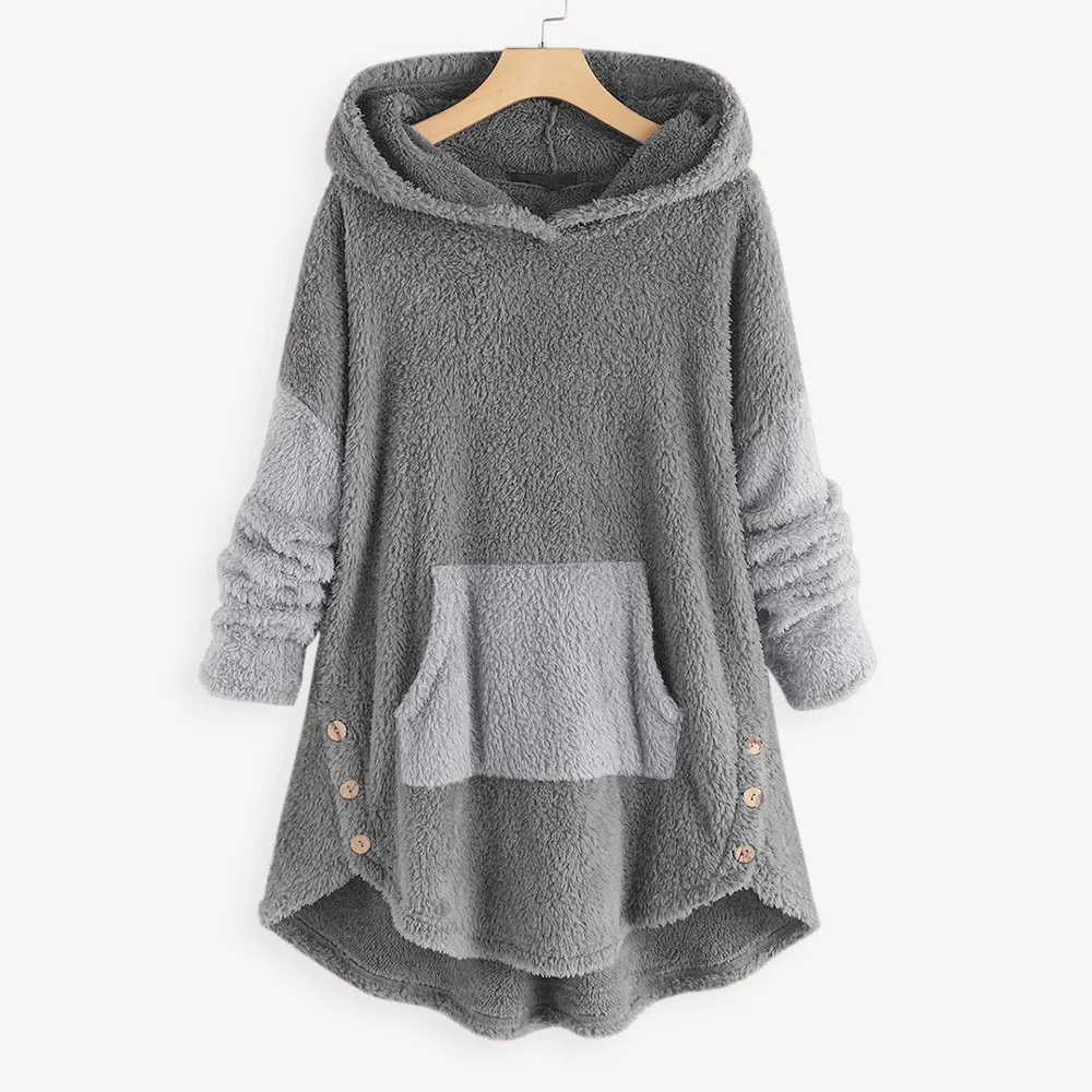 

2022 New Plush Hooded Women Sweatshirt Soild Print Fleece Hoody Women Casual Loose Hooded Sweat Oversize Femme Coat Outerwear