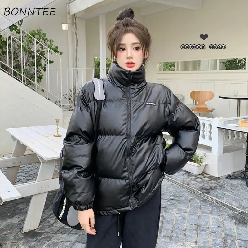 

M-3XL Black Parkas Women Stand Collar Personal Minimalist Designer Winter Thicken Korean Fashion Clothes Warm Cozy College Chic