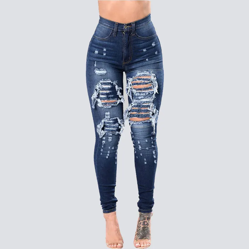

Women Fashion Jeans Sexy Hip Stretch Skinny Jean Ripped Black 2022 Hit Pencil Denim Pants Streetwear Wholesale new
