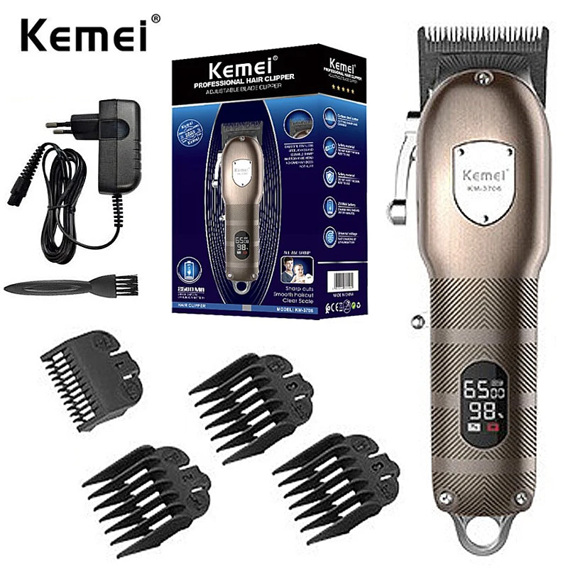 

Оригинальная Беспроводная профессиональная машинка для стрижки волос в металлическом корпусе от Kemei, Мужская машинка для стрижки волос в п...