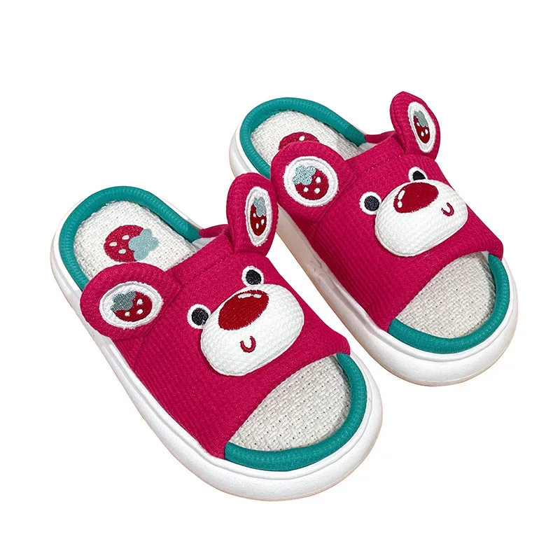 Home Slipper for Womens Four Season Cute Bear Slipper Family Flip Flops Female Cotton Linen Shoes Lightweight Platform Slippers