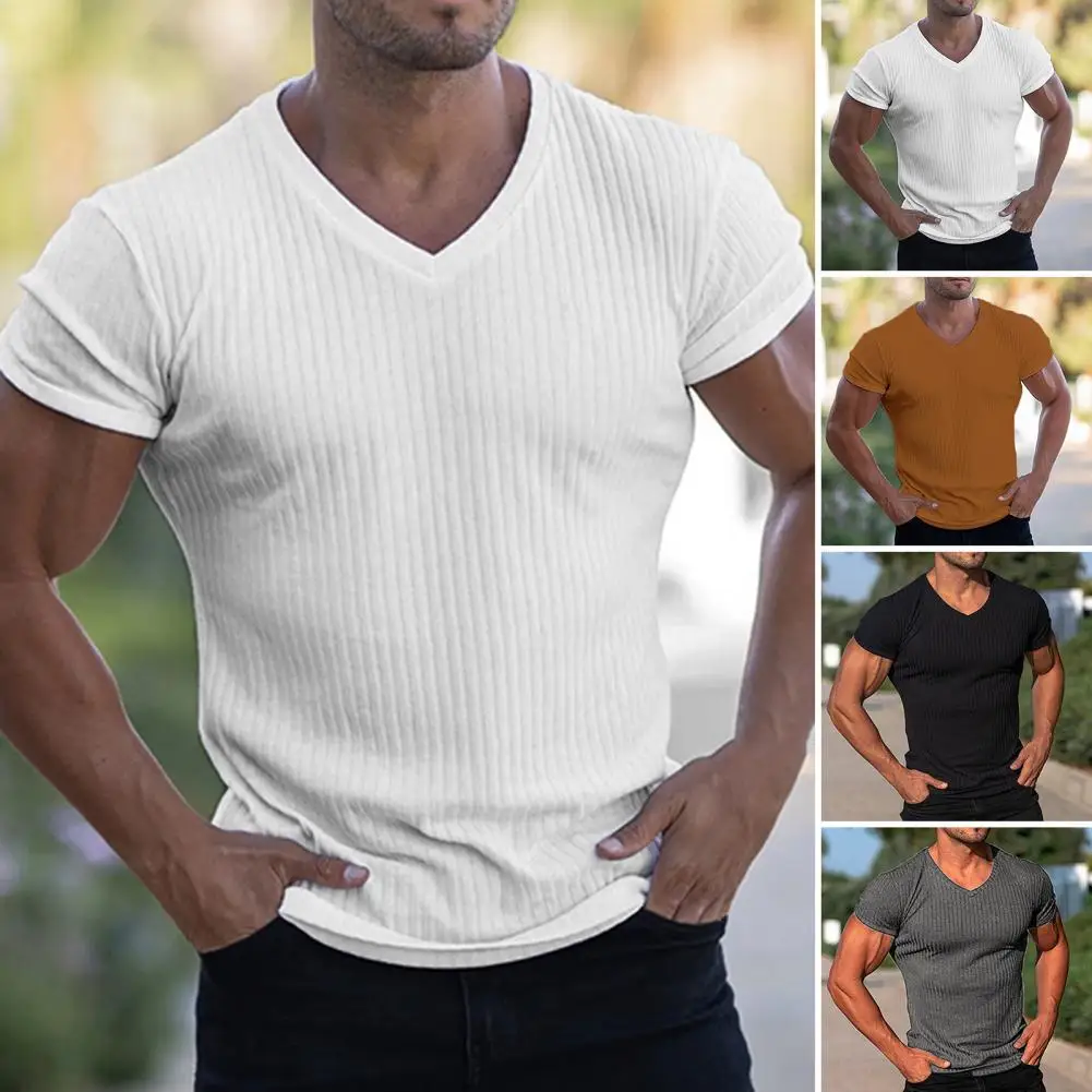 

Lightweight Popular Short Sleeve Summer T-shirt Solid Color Men T-shirt Anti-pilling for Work