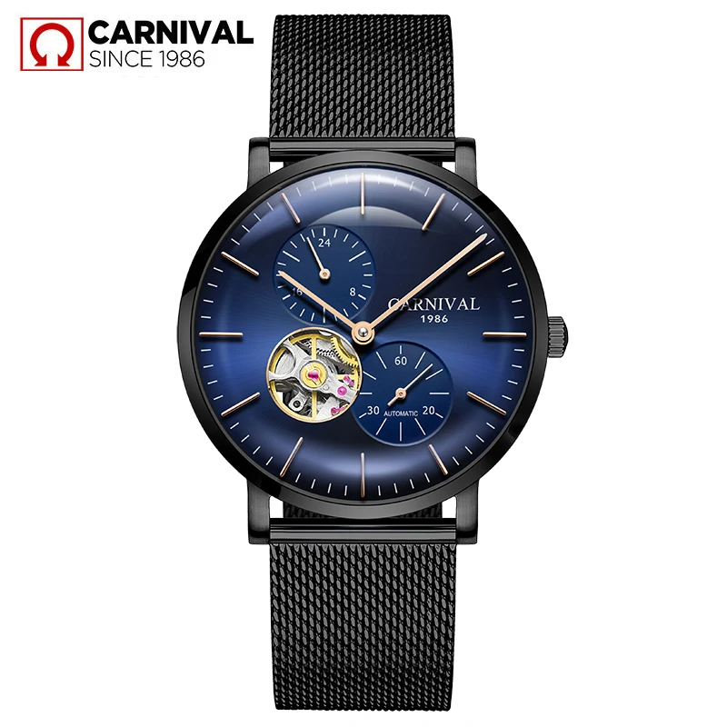 CARNIVAL 2023 Top Brand Fashion Luxury Mens Mechanical Watches Automatic Watch Men Mesh Business Waterproof Watch Men 8024