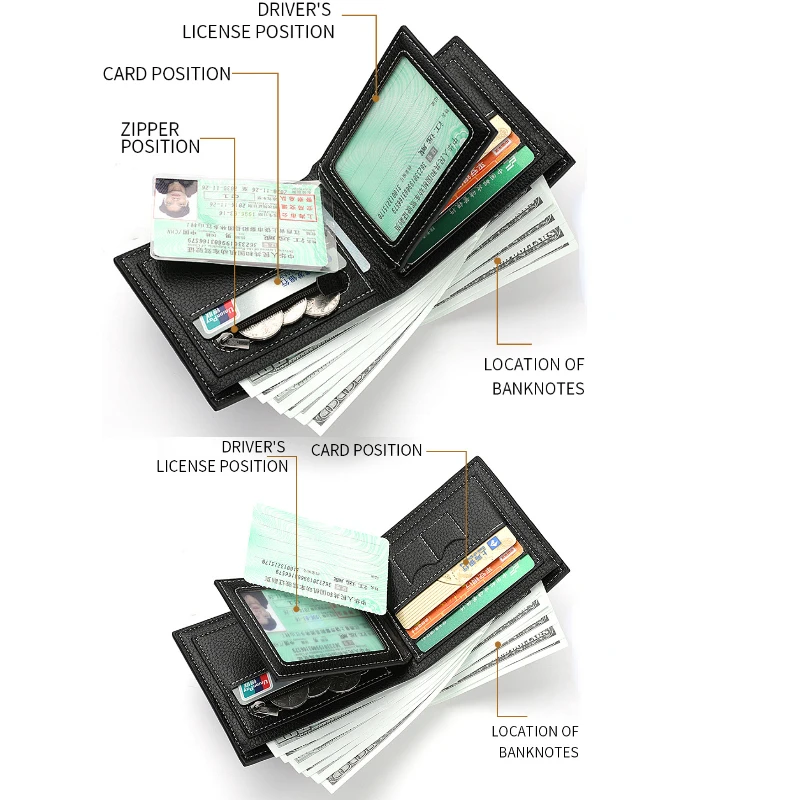 Новый мужской кошелек держатель для кредитных карт на молнии высококачественный