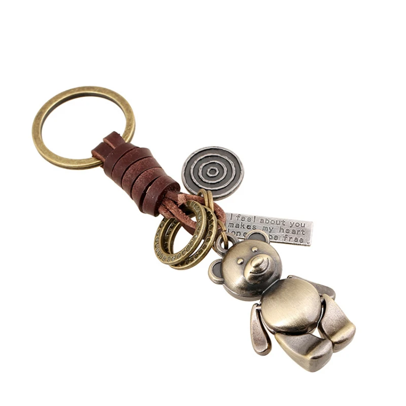 

Punk Cartoon Robot Cowhide Car Key Chains Men Vintage Woven Genuine Leather Halloween Skeleton Pendant Girls' Bag Accessories