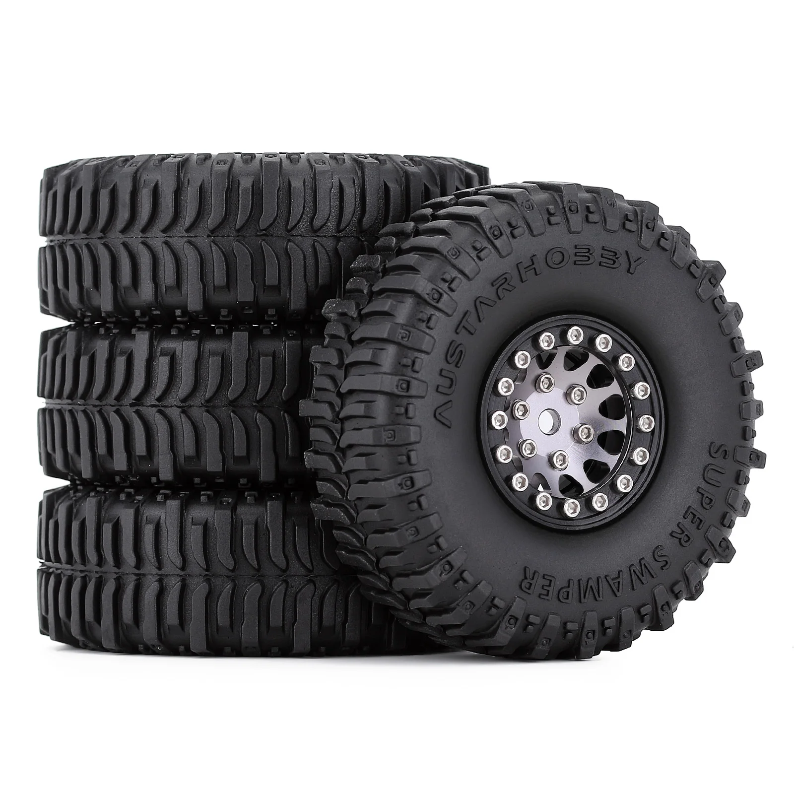 4PCS 60*20mm Mud Rubber Tires&amp1.0&quot CNC Beadlock Wheel Rims Set for 1/24 RC Crawler Car Axial SCX24 FMS Enduro24 (W1049-T2430) - купить