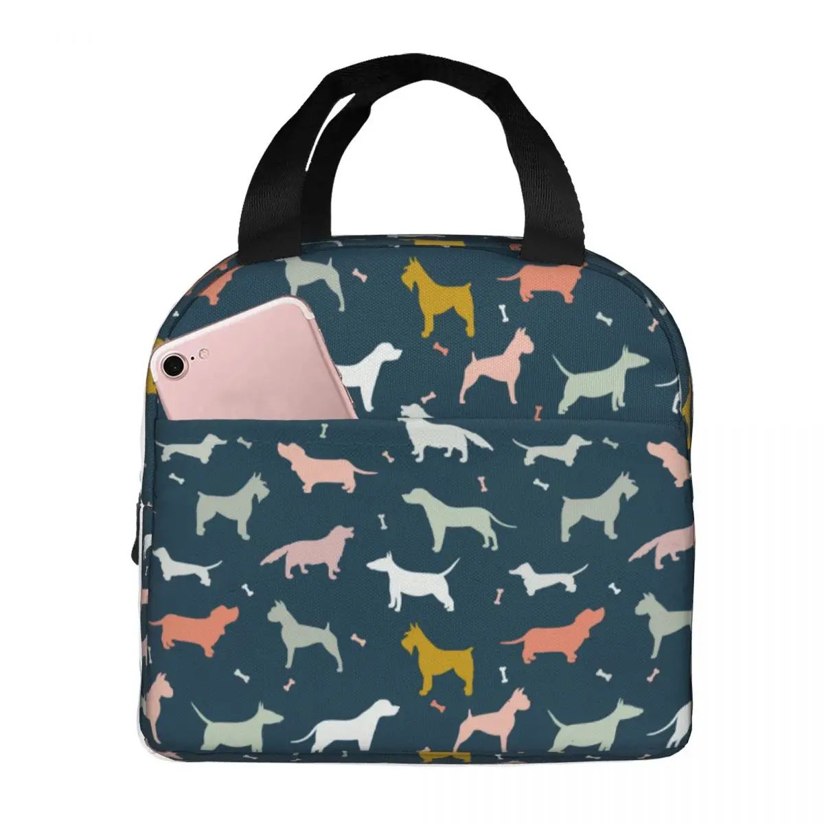 Dog Cute Animal Lunch Bags Portable Insulated Canvas Cooler Thermal Cold Food School Tote for Women Girl