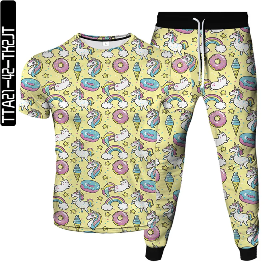 Мужской спортивный костюм Cartoon Food Dount Unicorn Cloud Rainbow Ice Cream Star из полиэстера