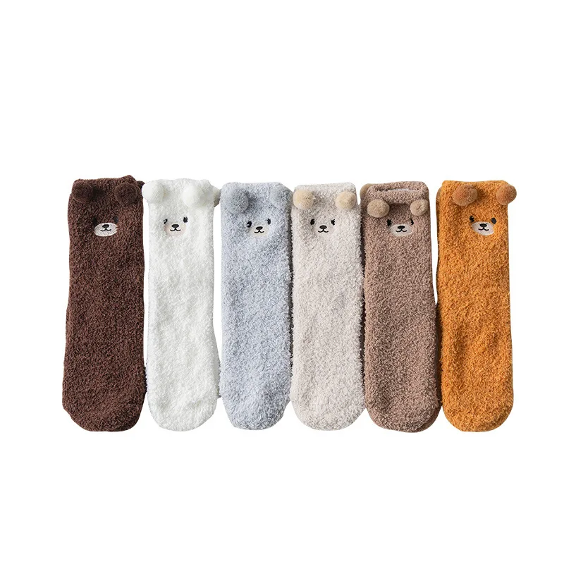 Женские носки 2022 зимние милые флисовые пушистые с милым медведем женские осенние
