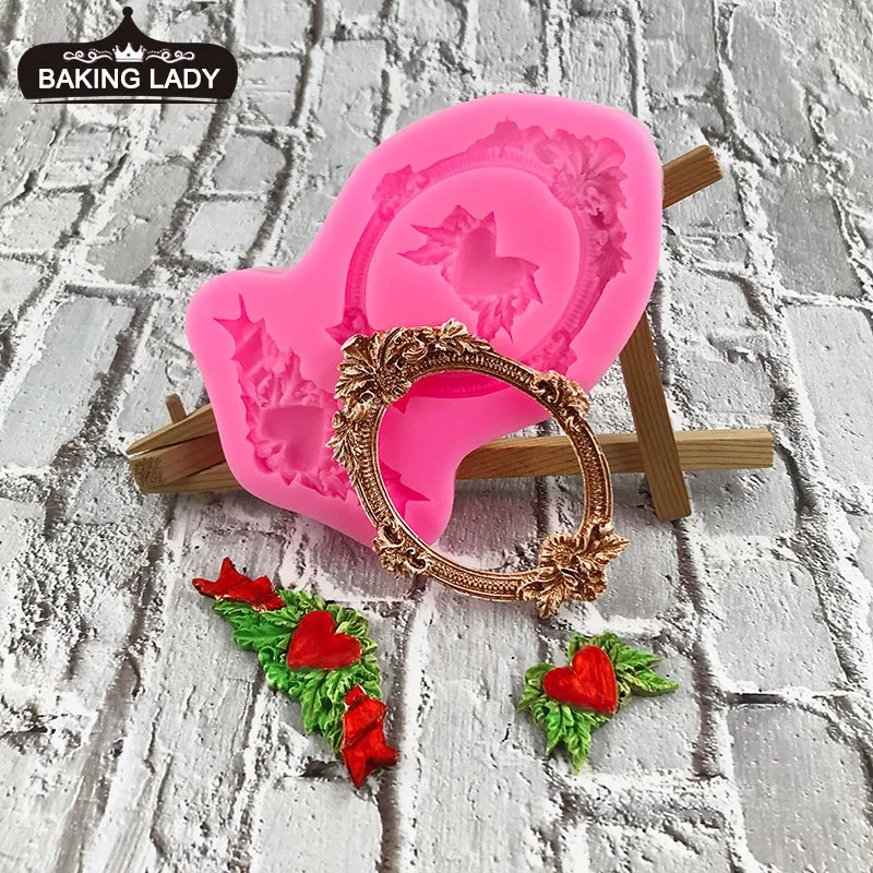 

European retro love photo frame frame silicone mold Chocolate fondant mold Baking and decorating cake tools