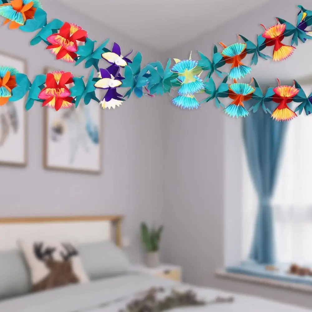 

1 Set Paper Flower Banner Bright Color Foldable Handmade Hanging Garland Flower Garland Banner Beach Party Hanging Decoration