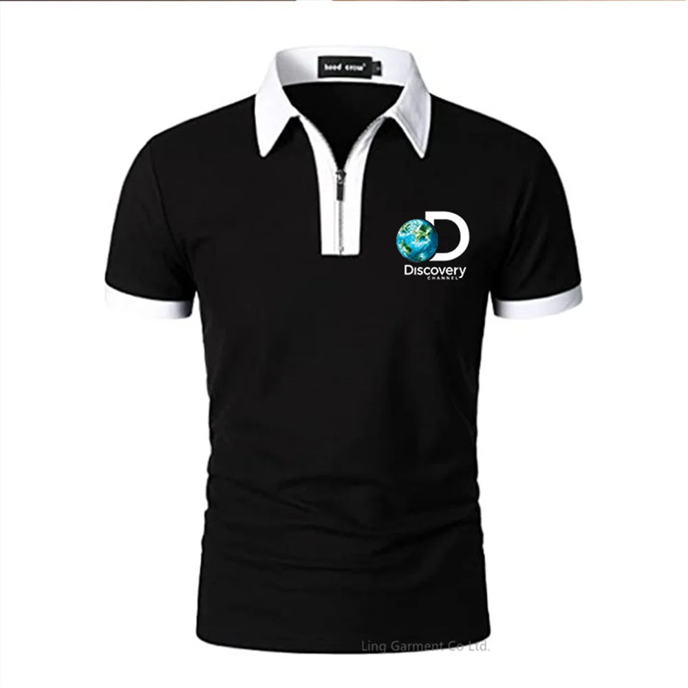 

Summer Discovery Europe American Print Slim Zipper Lapel Pullover Men's Polo Shirt Casual Morning Jogging Sport Men's Polo Shirt