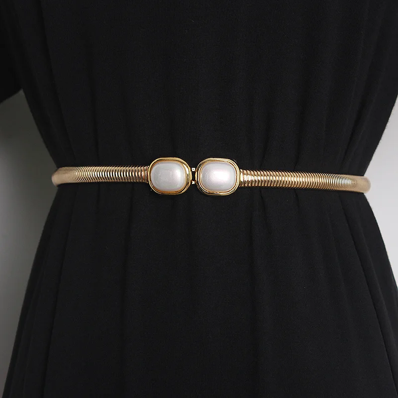 Gold Metal Waist Vintage Chain Belt for Women Fashion Elastic Waist Match Waist Belt Accessories