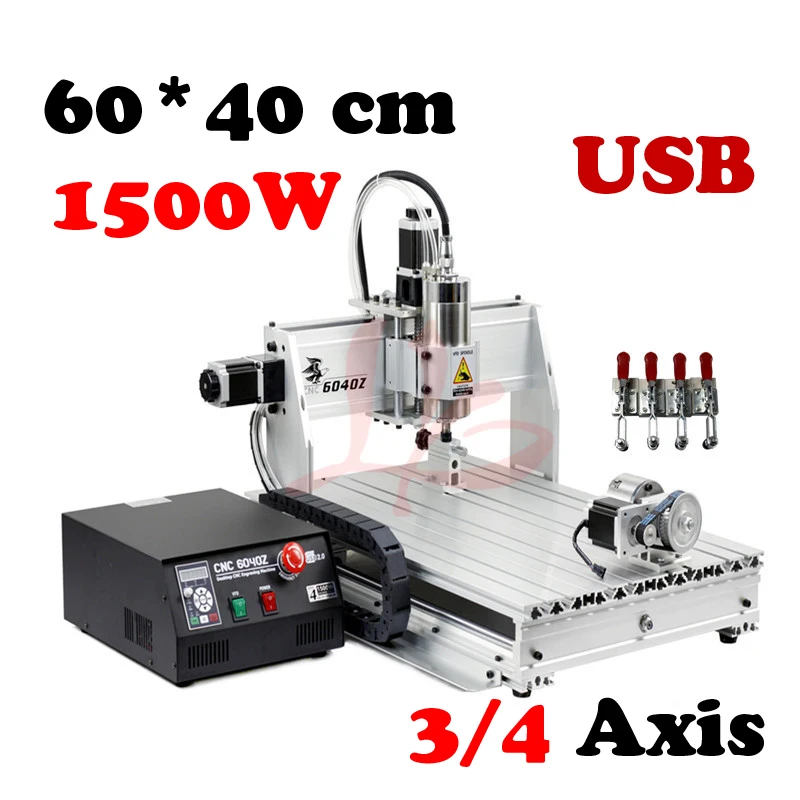 

CNC Router Machine 6040Z-1500W Engraving Drilling and Milling Machine 6040 USB For Woodwork DIY Design 3 4 Axis 60x40cm