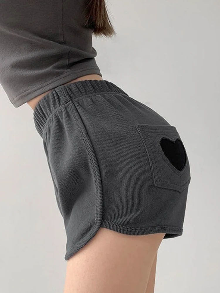 

HOUZHOU Harajuku Gray Sweat Shorts Women High Waist Jogging Love Patchwork Loose Black Sports Pants Wide Leg Oversize Pajama