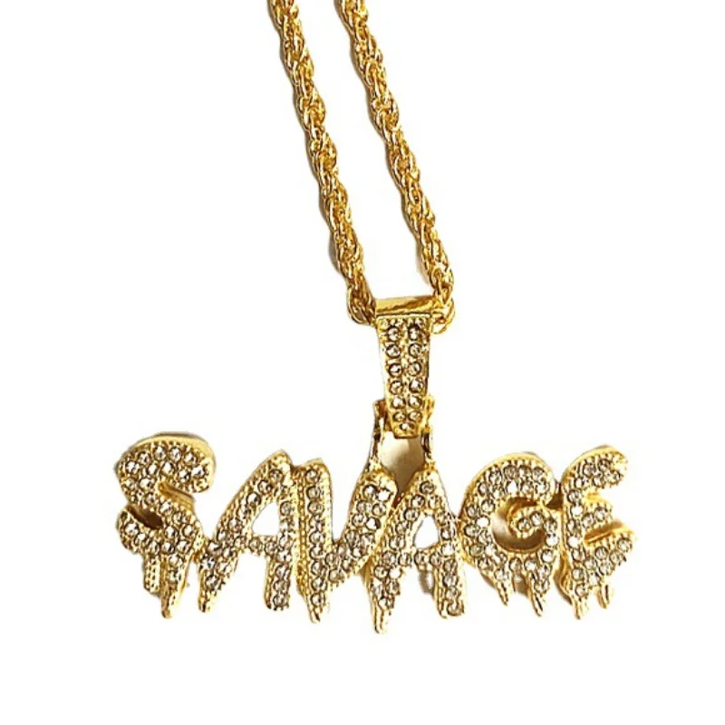 SAVAGE Alphabet Pendant Iced Out Pendent Neckalce Unisex Fashion Hip-hop Jewelry Accessories Gift