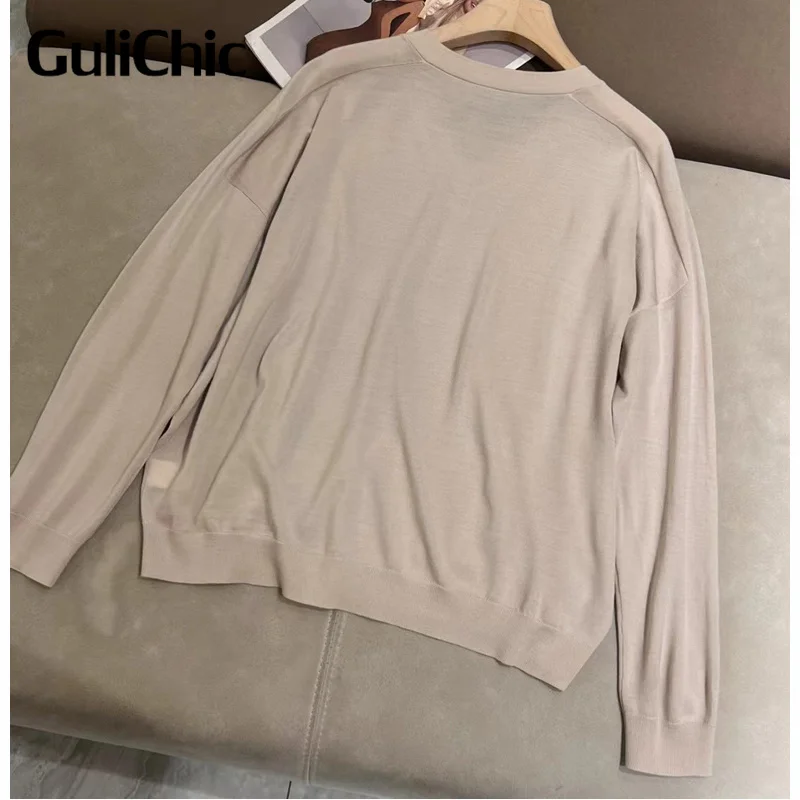 11 16 GuliChic высококачественный вязаный свитер с v-образным вырезом и цепочкой из