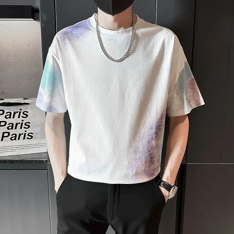 

Черно-белая мужская футболка с коротким рукавом, летняя тонкая трендовая брендовая одежда, модная мужская одежда