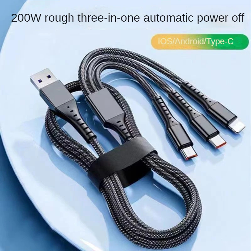 

200W Super Flash Charge Data Cables 3 in 1 for Iightning,MICRO,TYPE-C Charging Cable