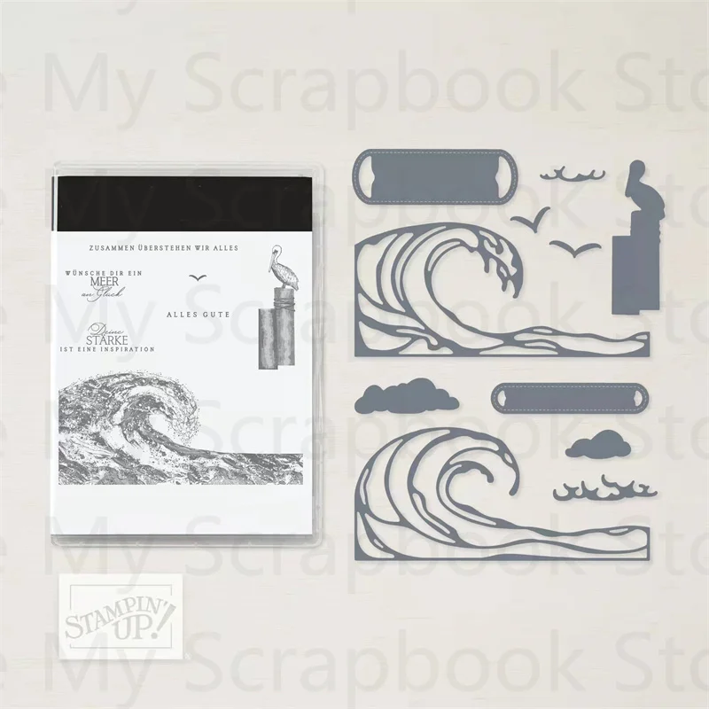

The Waves Of The Sea Metal Cutting Dies And Clear Stamps Set For Scrapbooking Stencils for Decoration Summer 2022 New Arrival