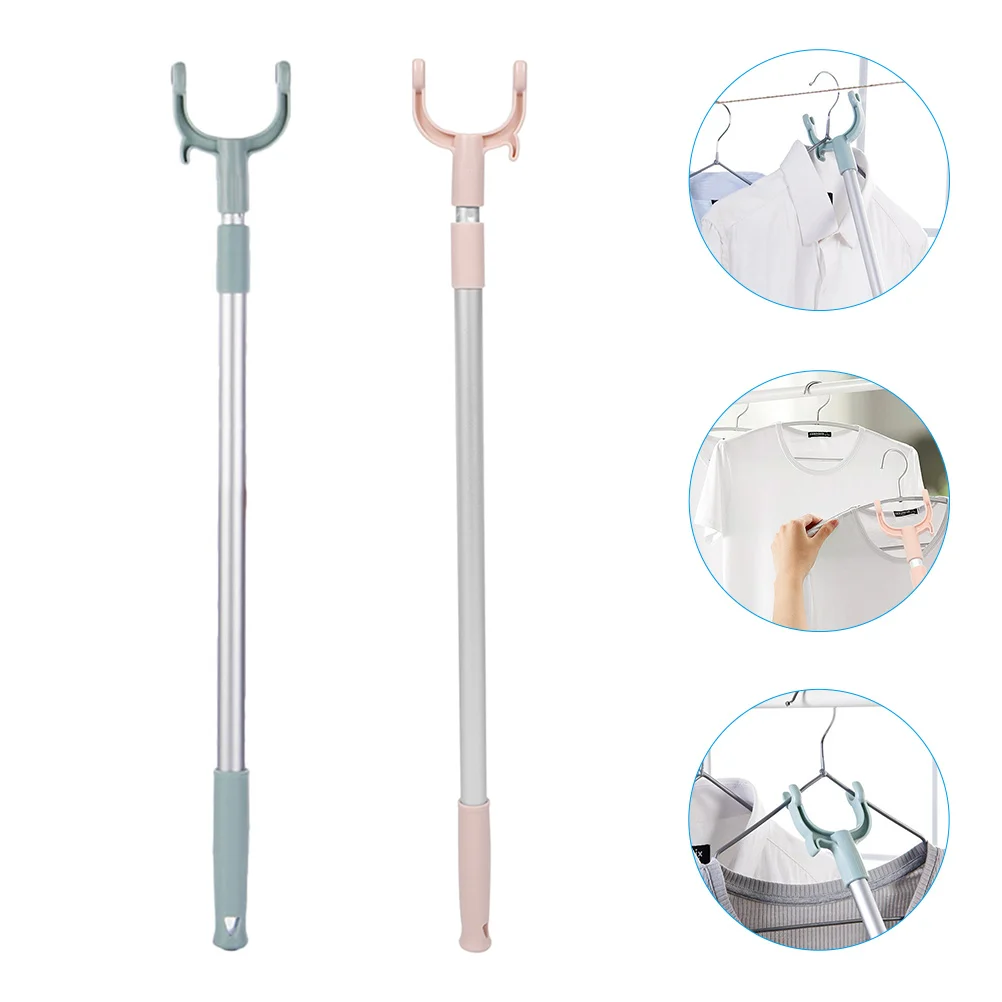 

2 Pcs Ceiling Reaching Pole Clothes Heavy Duty Telescoping Aluminum Alloy Stick Drying Rod Retractable