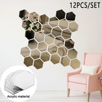 12pcsset hexagon mirror wall stickers diy art wall decoration living room decor bathroom home decor acrylic