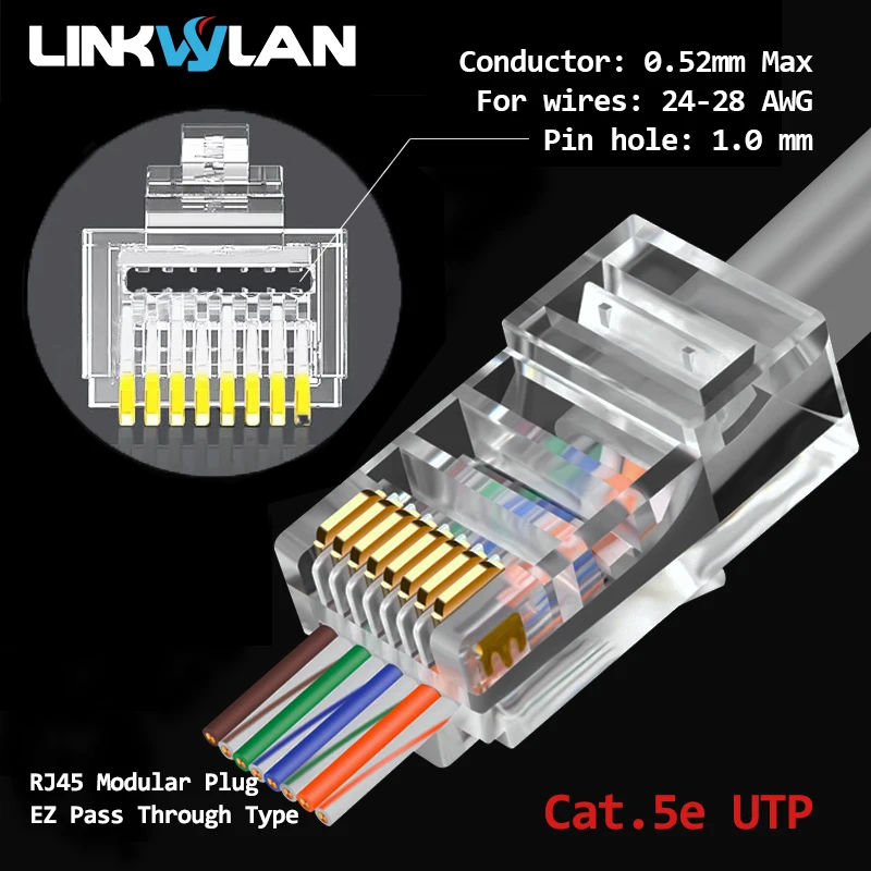 Linkwylan CAT7 Cat6 Cat5e проходят через RJ45 Модульные штепсельные сетевые разъемы UTP STP 1 1/1 3/1