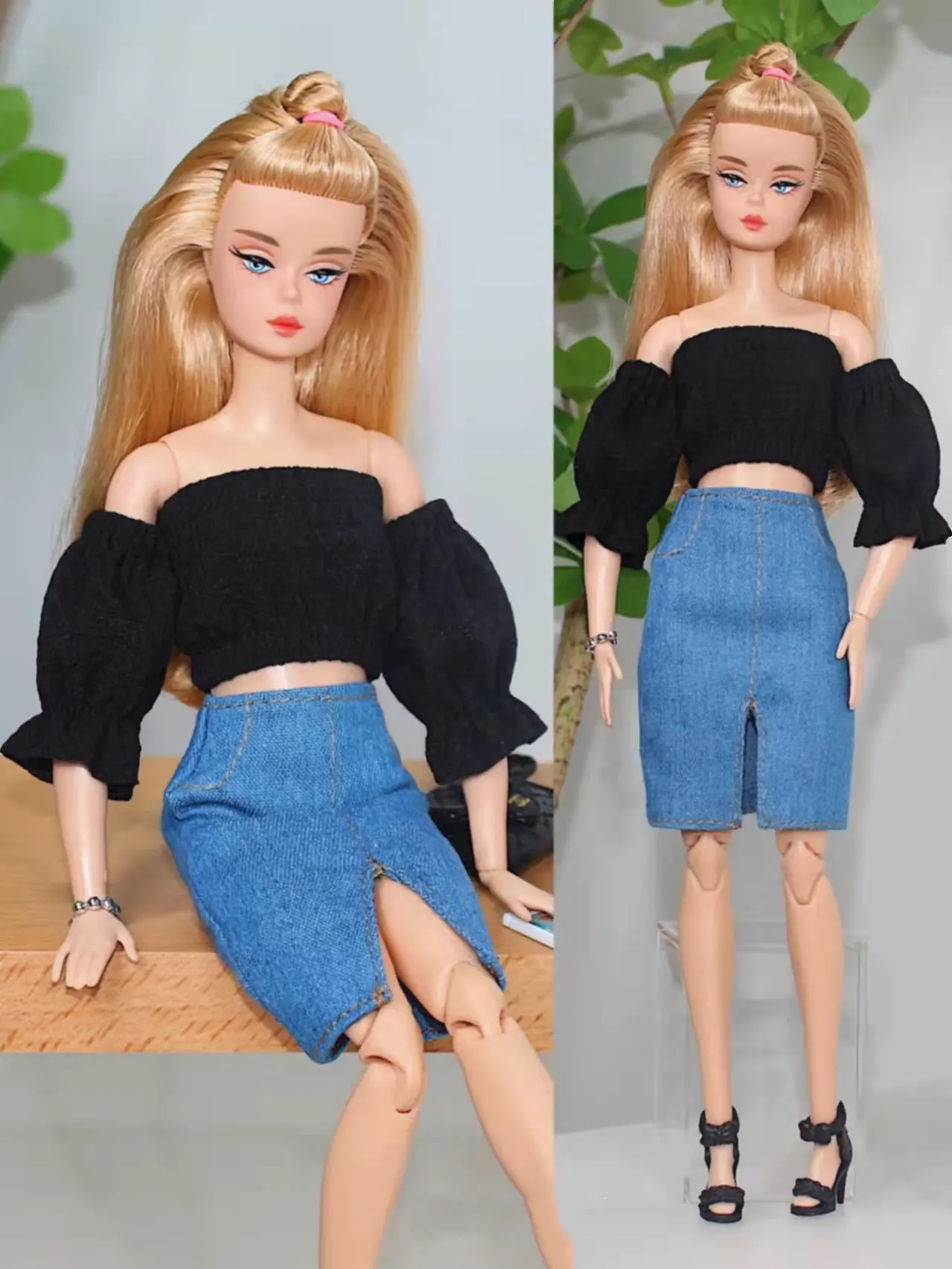 

Black Crop Top Jeans Skirt 11.5" Doll Outfits for Barbie Doll Clothes 1/6 BJD Dolls Accessories for Barbie Clothes Kids Toy Gift